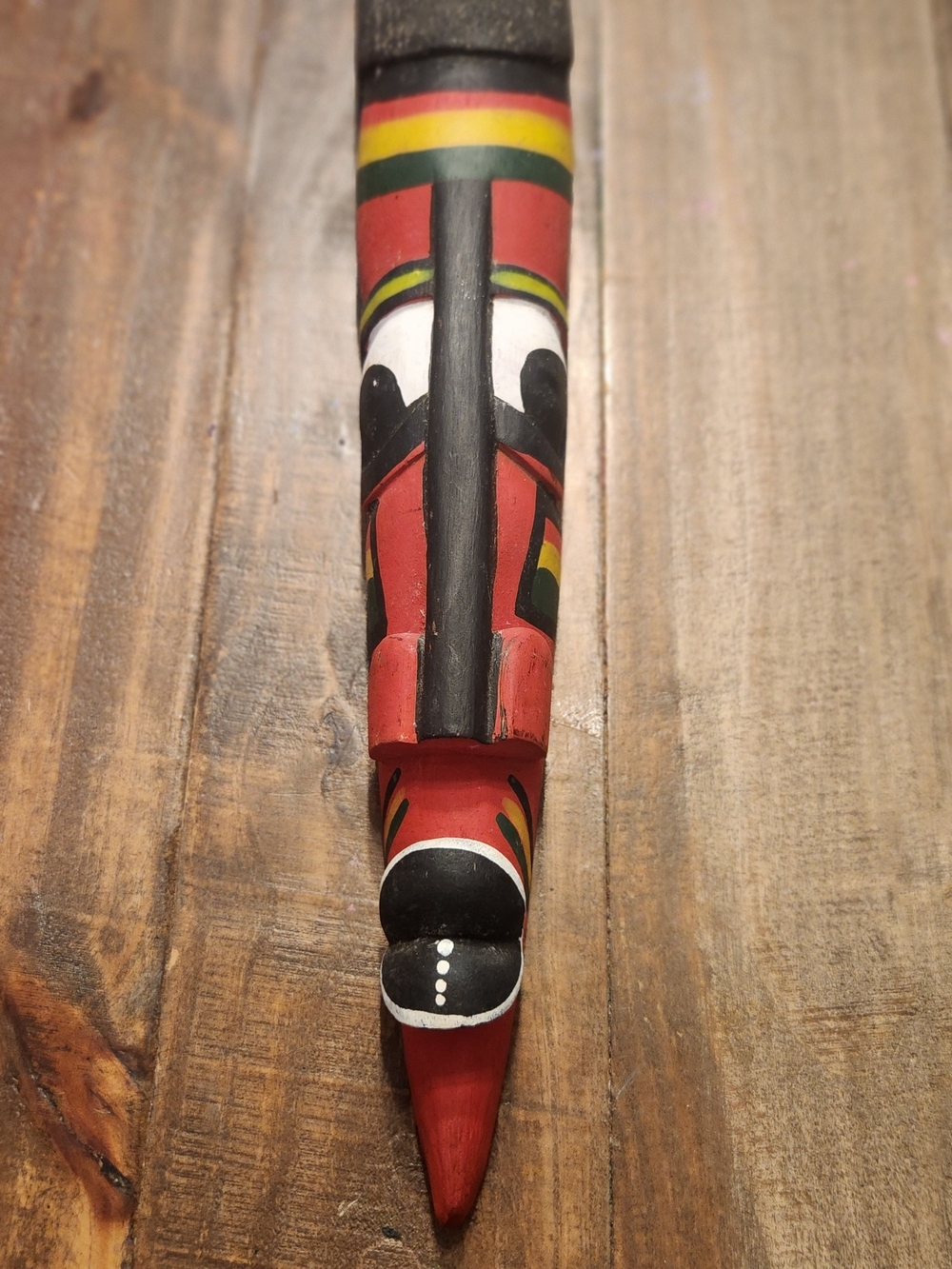 Hand-Carved Tribal Mask Wall Art in Red, Black & Yellow